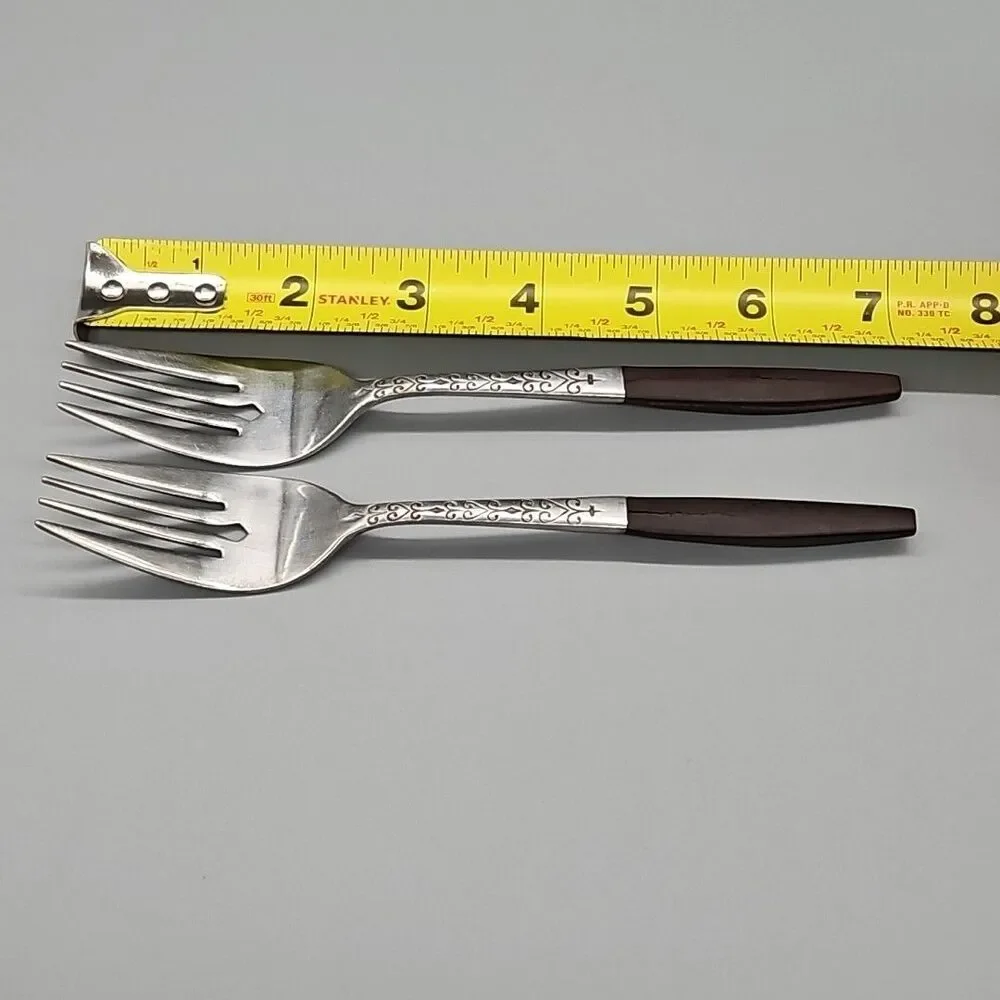 Interpur Salad Forks Brown Wood-Tone Handle Stainless Japan Flatware Set/2
